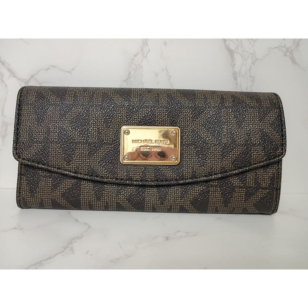 MICHAEL KORS Jet Set Slim Brown Monogram Envelope Flap Wallet - NWOT